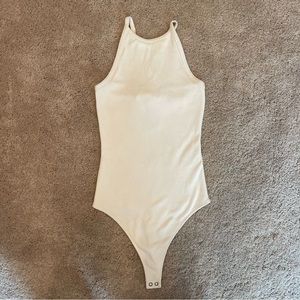 White, Abercrombie High Neck Tie Back Bodysuit